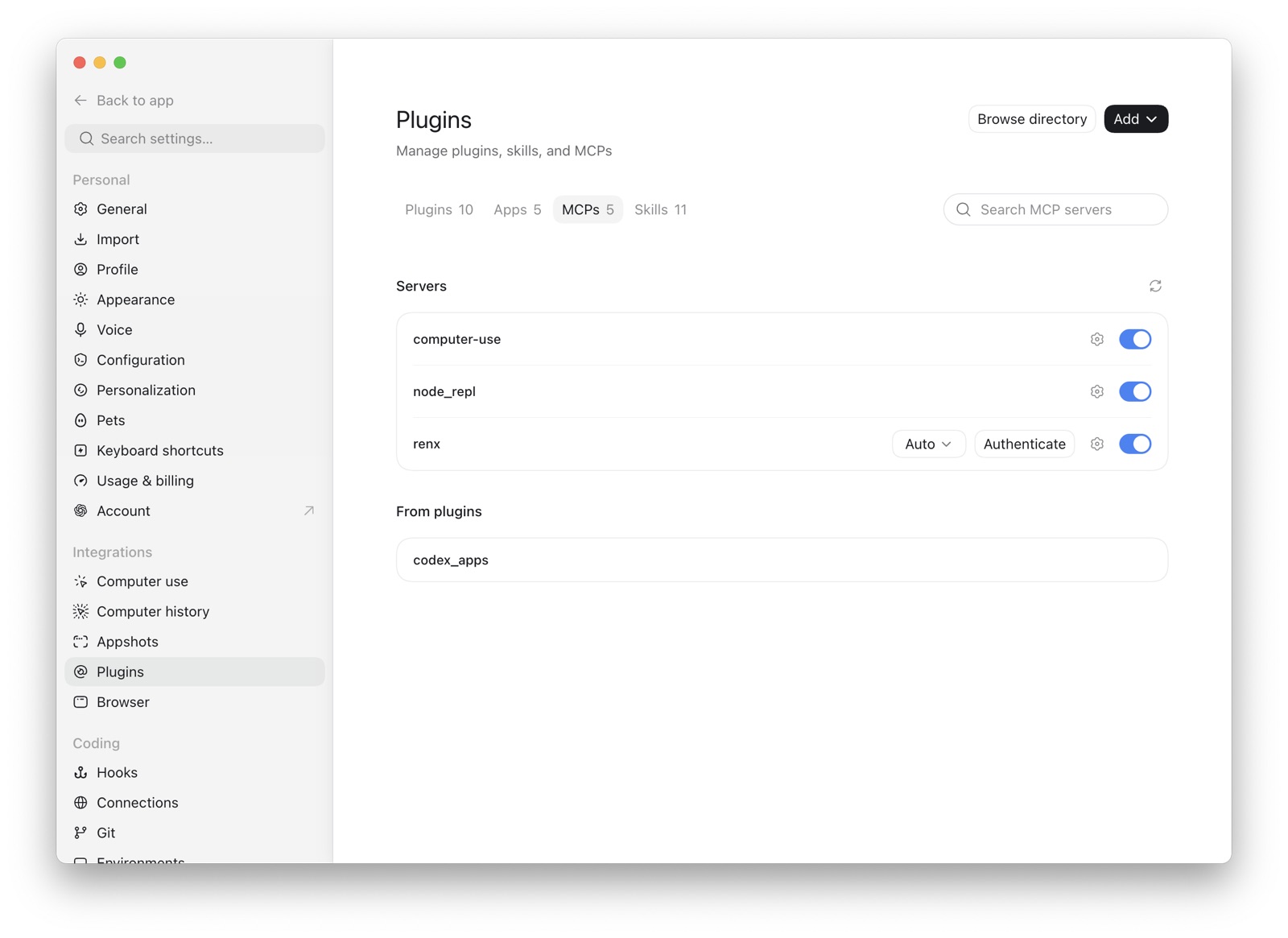 Select Authenticate beside the RenX MCP server
