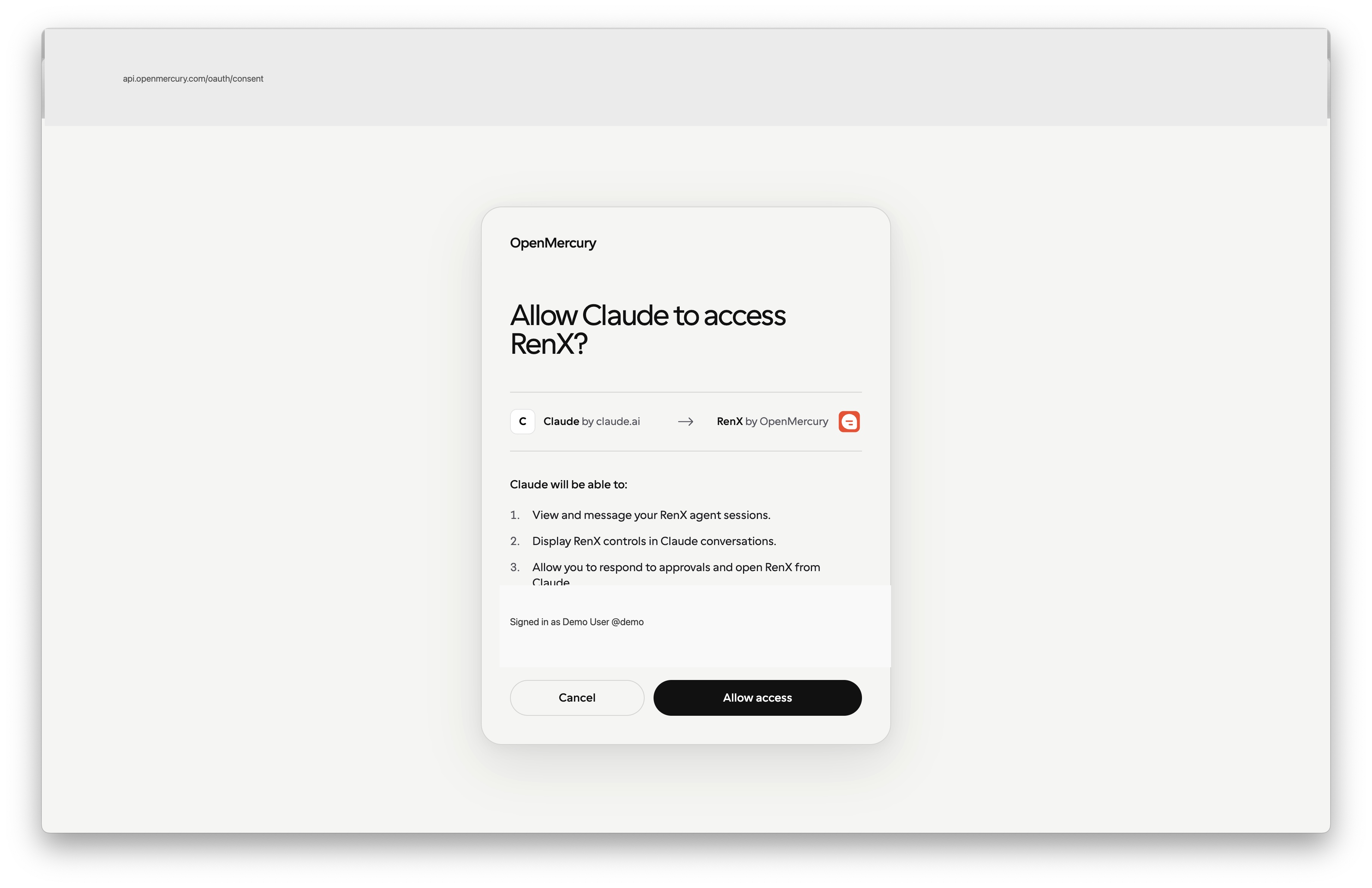 Approve Claude access to RenX