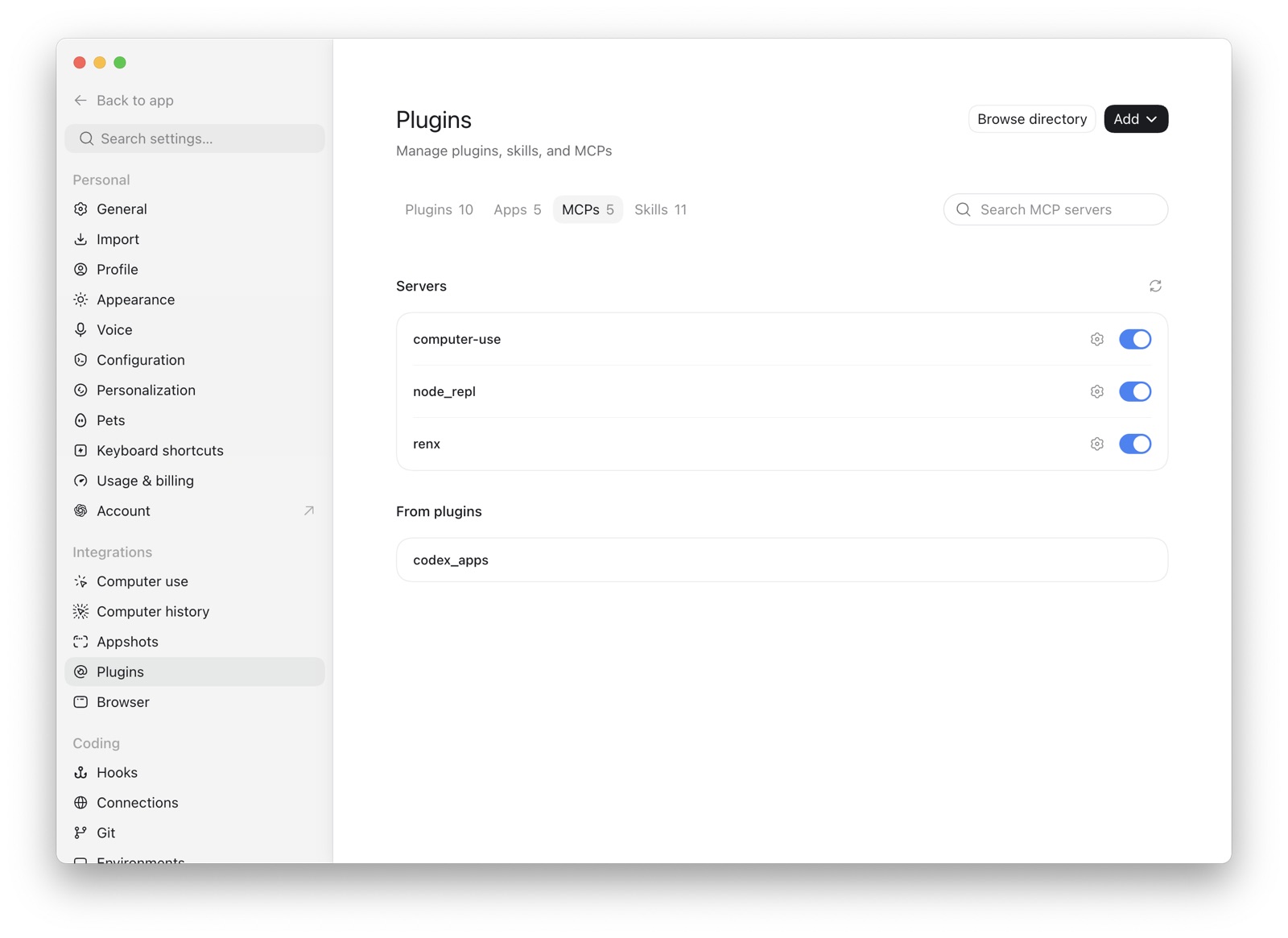 RenX connected and enabled in ChatGPT desktop